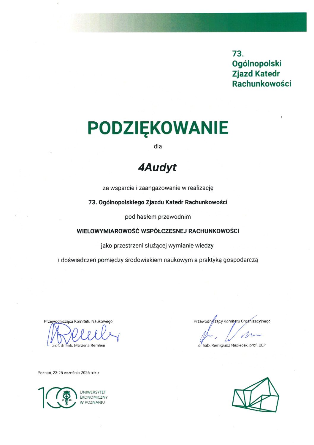 4Audyt wspiera 73. Ogólnopolski Zjazd Katedr Rachunkowości